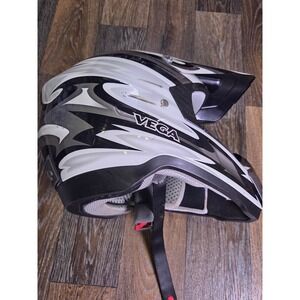 Vega Viper Motocross Helmet XL Black White Silver Graphic DOT ECE Off Road Dirt